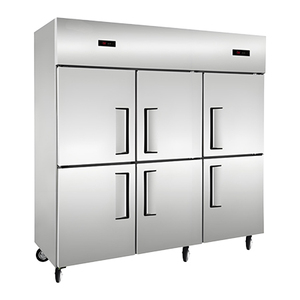 Congélateur commercial en acier inoxydable à six portes, double température, réfrigérateur de cuisine, refroidisseur d'air, congélateur vertical de présentation - Product Image 1