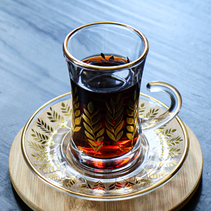Tazza da caffè in vetro <span class=keywords><strong>di</strong></span> tacchino classica classica placcata in oro moderna tazza da tè in vetro retrò con piattino Set - Product Image 5