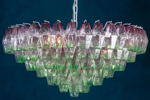 Collezione <span class=keywords><strong>Venini</strong></span> del Mid-20th secolo Murano sorprendente Poliedri lampadario in vetro soffiato Murano rosa e verde per sala da pranzo - Product Image 2
