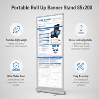 Supports de bannières enroulables en PVC personnalisés multi-tailles, livraison rapide, affichage publicitaire portable, sac de transport, salon professionnel