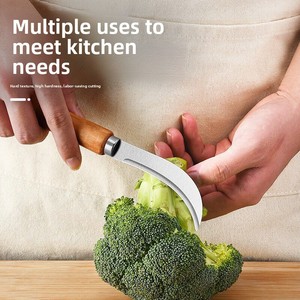 Cuchillo Multifuncional para Frutas, Herramienta para Cortar Jaca y Cebollín, Cuchillo de Acero Inoxidable con Mango de Madera y Hoja Curva Pequeña para Salchichas y Plátanos - Product Image 2