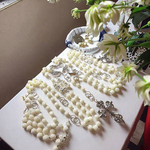 대형 웨딩 올가미 묵주 첫 친교 화이트 진주 비즈 Rosarios Catolicos 웨딩 액세서리 가톨릭 커플 묵주 - Product Image 4