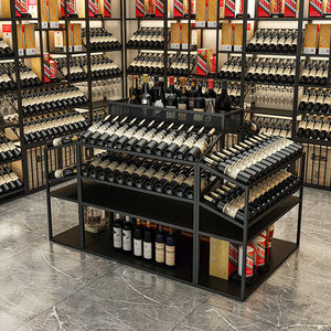 Espositore Moderno in Metallo per <span class=keywords><strong>Enoteca</strong></span> Commerciale con Scaffale Inclinato a Parete o da Terra per Vini Rossi e Bianchi - Product Image 5