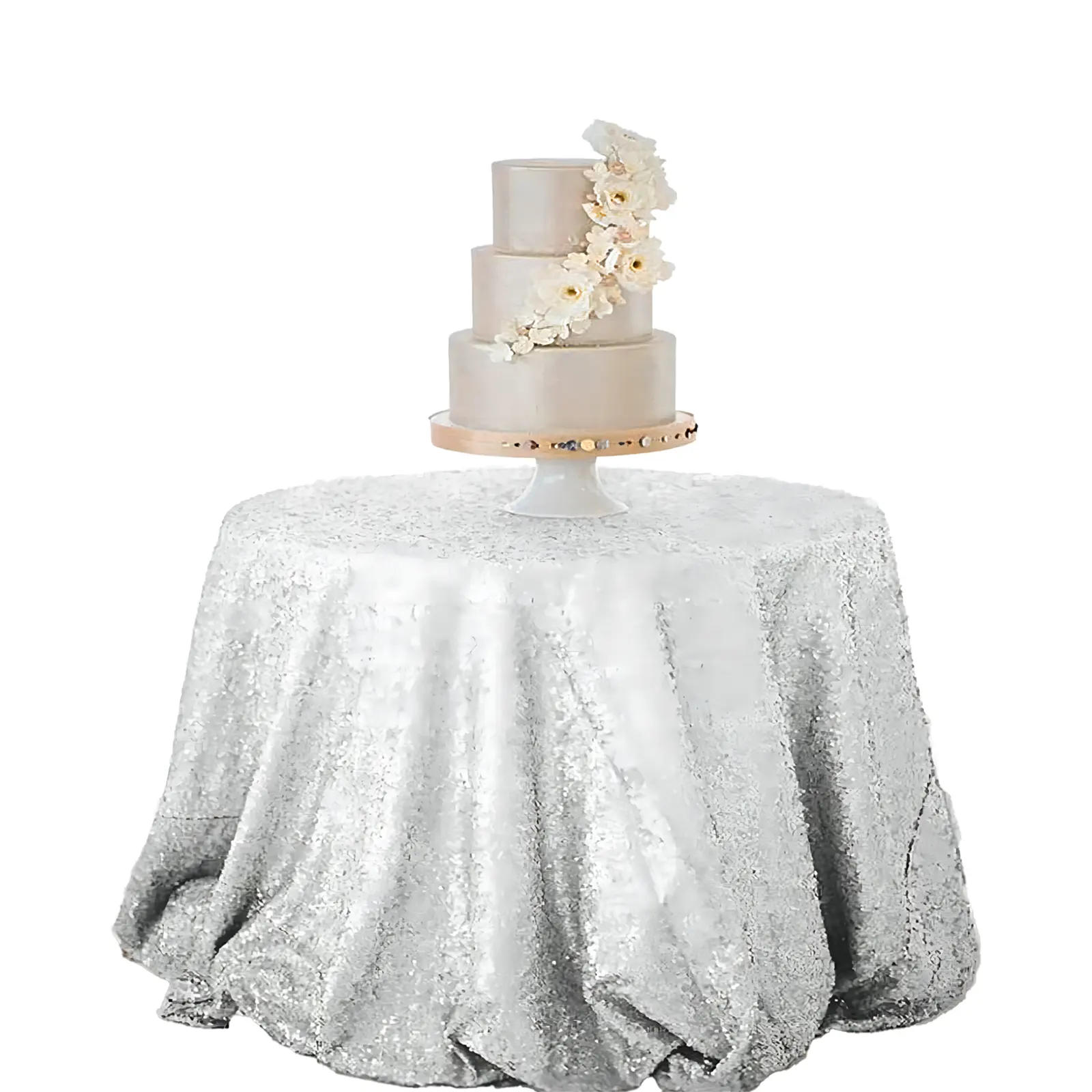핫 세일 실버 라운드 스팽글 식탁보 180cm/72 ''매력적인 웨딩 파티 축하를위한 직경 하이 퀄리티 테이블 커버