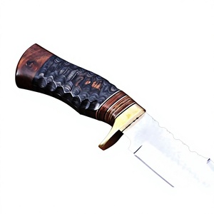 Cuchillo de Caza Personalizado de Acero Inoxidable, Hoja Fija con Punta Caída y Borde Dentado, Mango de Madera, Cuchillos para Acampar al Aire Libre - Product Image 6