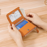 Dompet Kulit Asli Wanita Grosir Merk Ternama, Mini, Anti RFID, dengan Resleting dan Jendela ID, Model 2026
