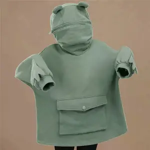 Benutzer definiertes Logo Lazy Men Jacke Fleece Pullover Sweatshirt Pullover Unisex Ohr Cropped Cute Frog Zipper Hoodie Für Frauen Sudadera
