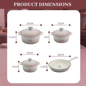Juego de Ollas de Hierro Fundido Esmaltado Moderno, Juego de Utensilios de Cocina, Olla para Sopa Rosa, Sartén - Product Image 2