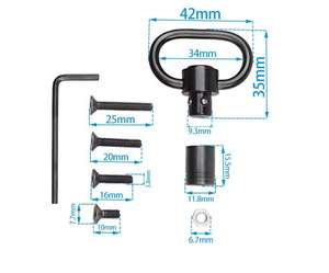 Boucle de sangle tactique cylindrique pivotante de 1,25 pouce, en métal, à dégagement rapide QD, avec vis de sécurité, noire, universelle - Product Image 5