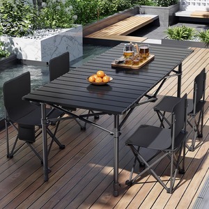 Conjunto de Mesa e Cadeiras Dobráveis de Metal Moderno para Exterior com Equipamento Completo para Churrasco para Praia, Camping, Piqueniques e Jantares - Product Image 1