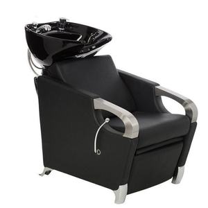 Sillón de Peluquería Moderno de Cuero con Reposapiés Ajustable y Lavabo de Cerámica, Diseño Portátil para Spa Capilar y Barbería - Product Image 1