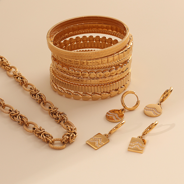 Waterproof Jewelry 18K PVD Gold Plated New Arrival Jewelry Bracelet for Women Ins Trendy Stainless Steel Bubble Bangle Bracelet