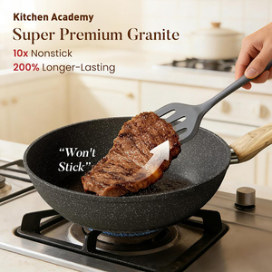 Juego de Ollas y Sartenes de Alta Calidad con Revestimiento de Mármol Moderno, Tapas de Vidrio de Silicona, Asas de Acero Inoxidable, 12 Piezas, Juego de Utensilios de Cocina de Aluminio Forjado - Product Image 4