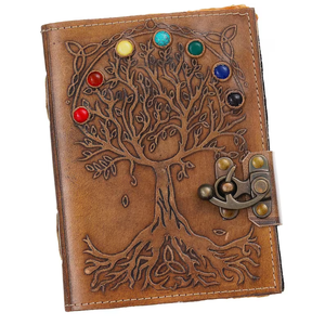 Diario Espiritual Boho Hecho a Mano con Cuero y Árbol de la Vida, con 7 Piedras de Chakra, Cuaderno de Escritura Vintage - Product Image 6