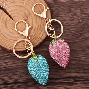 QY Wholesale Strawberry Crystal Rhinestone Keychain Heart Pendant Cute Fruit <b>Bag</b> Charm <b>Key</b> <b>Ring</b> Gift for Women Accessories - Product Image 1