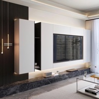 Meuble mural TV en bois de luxe sur mesure avec motif marbre, hauteur réglable, pour salon moderne, chambre à coucher, hôtel