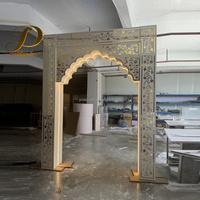 Arche de toile de fond LED JINDA à motif floral marocain, transparente, avec éclairage doré, sculptée, pour décoration d'événements