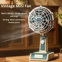 Ventilateur de table portable classique rétro, rechargeable par mini USB, avec moteur sans balais, commande tactile, trois vitesses, idéal pour le bureau, les étudiants et les dortoirs
