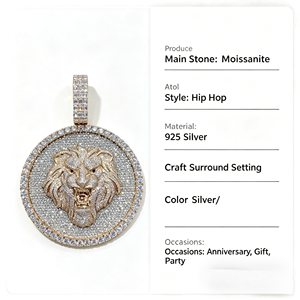 Collana Hip-Hop da Uomo con Pendente a Testa di <span class=keywords><strong>Leone</strong></span> in Moissanite VVS1 Colore <span class=keywords><strong>D</strong></span> da 3 Pollici, in <span class=keywords><strong>Argento</strong></span> S925 Placcato Nano, Stile Iced Out - Product Image 5