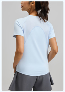Women <b>Raglan</b> Short Sleeve Yoga T Shirt Quick Dry Breathable Mesh Back Athletic <b>Top</b> Loose Curved Hem Running Workout Active Wear - Product Image 2