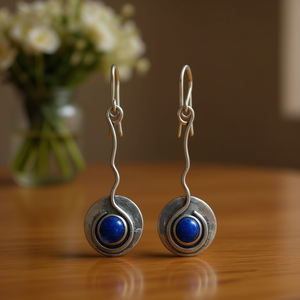 Pendientes colgantes de plata tibetana con engaste de lapislázuli, estilo vintage para mujer, joyería chapada en plata antigua - Product Image 2