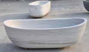 Baignoires ovales modernes sur mesure de luxe, exclusives, en marbre blanc et bois, autoportantes, pour salle de bain, villa, hôtel, maison - Product Image 4