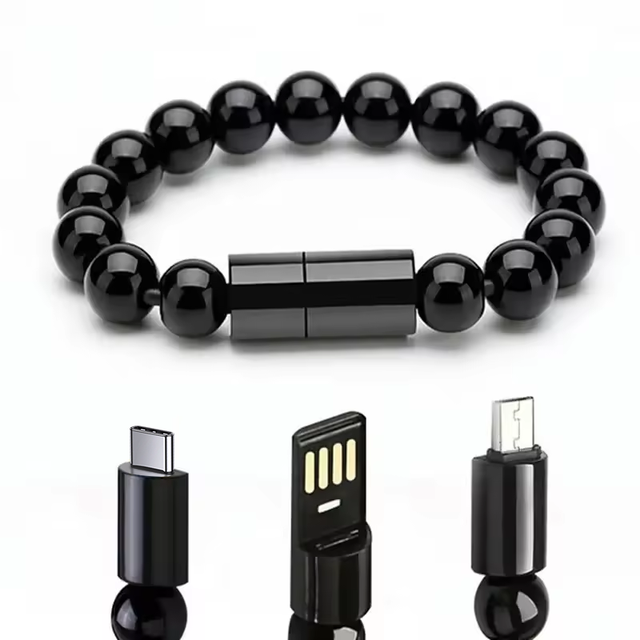USB Charging Bracelet Beads Charging Cable Portable USB Phone Charger for Type C Micro USB Android Phone