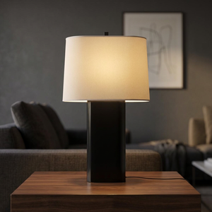 Black Marble Modern Simple Middle AC <b>LED</b> <b>Table</b> Lamp Drum Linen Shade E26 Bedside Floor Lamp for Bedroom Living Room - Product Image 3