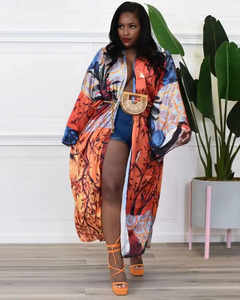 ชุดคลุมผ้าไหมซาตินพิมพ์ลายแอฟริกัน คอลเลคชั่นใหม่จากโรงงาน 2026 แฟชั่นฤดูใบไม้ร่วง เสื้อคลุมแขนยาวสไตล์กิโมโน ฟรีไซส์ - Product Image 4