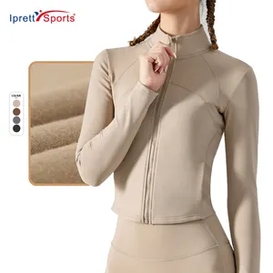 เสื้อแจ็กเก็ตเล่นกีฬาผ้าฟลีซมีซิปของผู้หญิง,เสื้อโค้ทที่ให้ความอบอุ่นสำหรับใส่ออกกำลังกายเล่นโยคะฟิตเนสเข้ารูป