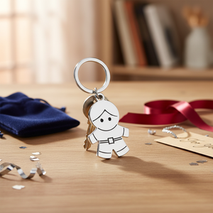 Portachiavi in Metallo con Figura di Ragazzo, Ciondolo Placcato Argento, Accessorio Charm - Product Image 3