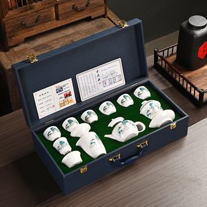 Chinese Porcelain Kung Fu <b>Tea</b> <b>Set</b> With Lid Office Business Gift Complete <b>Set</b> Dehua White Ceramic 8 Pieces - Product Image 3