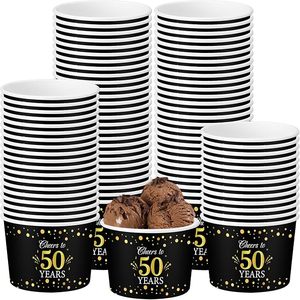 Vasos de Papel para Helado, Color Dorado y Negro, Desechables, para Postres, Sopa, Comida Caliente o Fría, Bodas, Aniversarios, Fiestas - Product Image 2