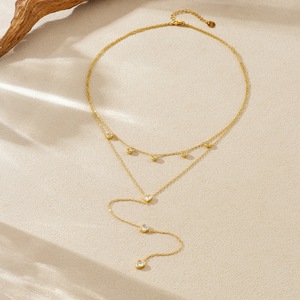 Heart Shape Layered Gold Plated Stainless Steel Necklace With Diamond Bezel Setting For Gift - Product Image 3