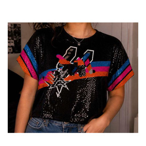 Vente en gros usine : Blouse à paillettes scintillantes pour le jour du match de basket de San Antonio, <span class=keywords><strong>Maillot</strong></span> de supporter à paillettes, Robe à paillettes <span class=keywords><strong>des</strong></span> <span class=keywords><strong>Spurs</strong></span>, Prêt à expédier - Product Image 4