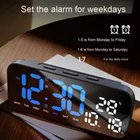 Horloge murale à miroir LED moderne créative multifonctionnelle Réveil électronique pour les étudiants pour le bureau et la coiffeuse