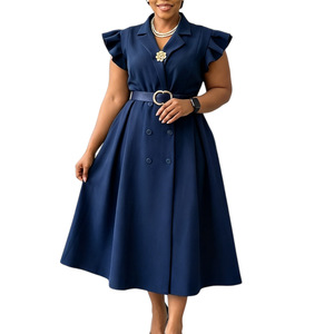 D365 Fashion Plus Size Women Blazer Dress Ruffle Sleeve High Waist Belted Midi Dress Office Church Formal <strong>African</strong> <strong>Wear</strong> for Women - Product Image 3