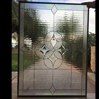 Porte et fenêtre en verre massif de style européen, 3 mm d'épaisseur, en verre teinté artisanal, vitrail ovale, verre biseauté, étanche, pour salon