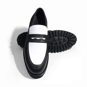 High-top Soft Cowhide Dress <b>Shoes</b> 39-46 Sizes Contrasting Black White <b>for</b> <b>Men</b> Suitable <b>for</b> Party Autumn Office Career - Product Image 4