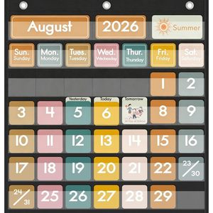 45 Pocket Classroom <b>Calendar</b> For Kids Learning Time Management Back To School Fabric Pocket Chart With Educational Cards - Product Image 2