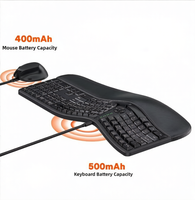 Ensemble clavier et souris sans fil 2,4 GHz For DirectorC pour ordinateur portable, design ergonomique divisé, 3200 DPI, longue autonomie de la batterie, support pour le poignet