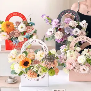 Portable Design DIY Flower Arrangement Paper Basket Valentine's Day Flower Packaging Box Waterproof Paper