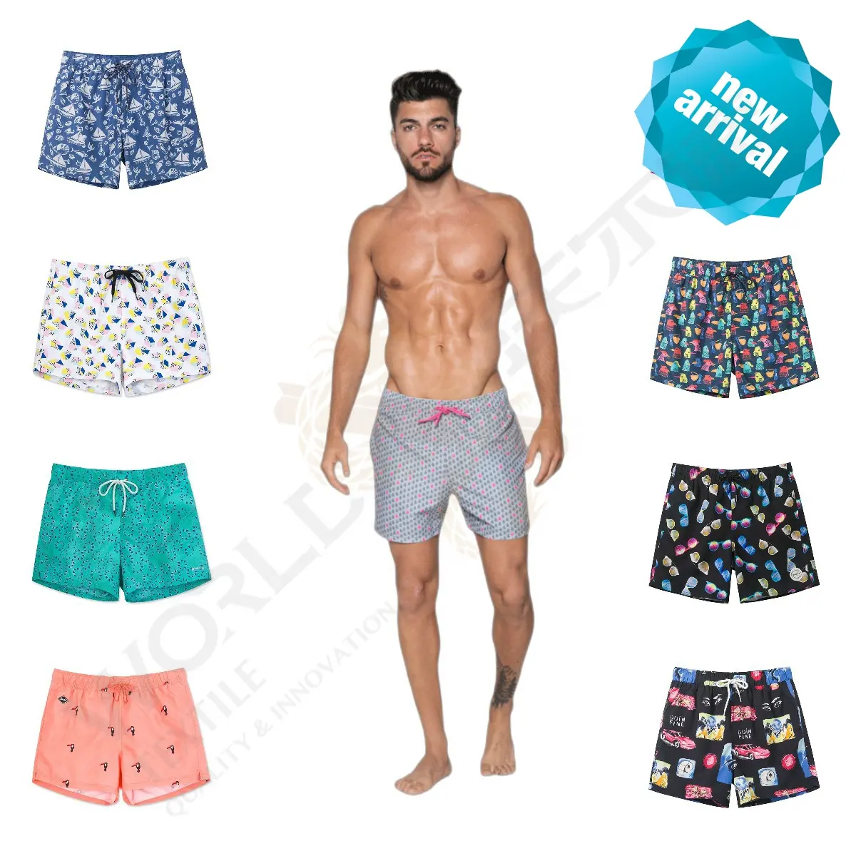 Wholesale High Quality Custom LOGO Men Summer Running Shorts Mens Stripe Swim Trunk Mesh Lining Swimming Trunks