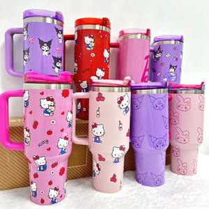 Vaso de agua de acero inoxidable de 40 oz con diseño de dibujos animados, botella de agua Kawaii con asa, taza de café aislada para viaje en coche - Product Image 5