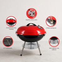 Barbecue portable moderne en fer de 14 pouces, finition émaillée en porcelaine, grille de cuisson chromée, couvercle à verrouillage 3 points, sécurité anti-flamme