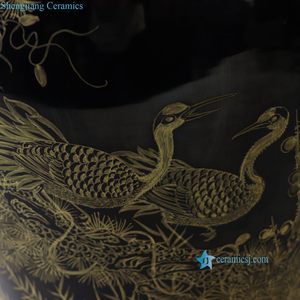 RYLW44-C Chinoiserie Luxury High Quality Black Gold Hand-Painted Crane Motif Temple <b>Jar</b> Collectible Porcelain RYLW44-C Elevate Y - Product Image 6