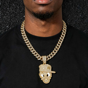 Kalung Rantai Kuba Kristal Penuh Berkilau untuk Pria, Liontin Bebek Kartun, Kalung Hip Hop - Product Image 3