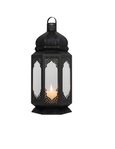 <b>Black</b> Iron Vintage Tall <b>Lantern</b> with Handmade Candle Holder for Home & Garden Decoration Durable Design - Product Image 1