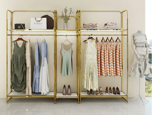 Perchero de Ropa Dorado Personalizado para Boutique, Exhibidor de Ropa de Acero Inoxidable, Exhibidores de Ropa para <span class=keywords><strong>Mujer</strong></span> - Product Image 5