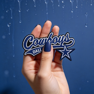 Parches Bordados de Diseño con <span class=keywords><strong>Texto</strong></span> en Azul y Blanco y Acento de <span class=keywords><strong>Estrella</strong></span> para Decoración de Ropa de Aficionados al Fútbol Americano - Product Image 1